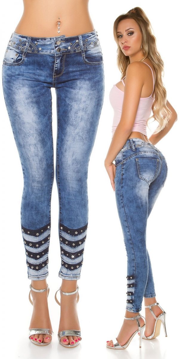 Sexy Skinny Jeans With Rivets And Rhinestones Jeansblue Skinny Jeans