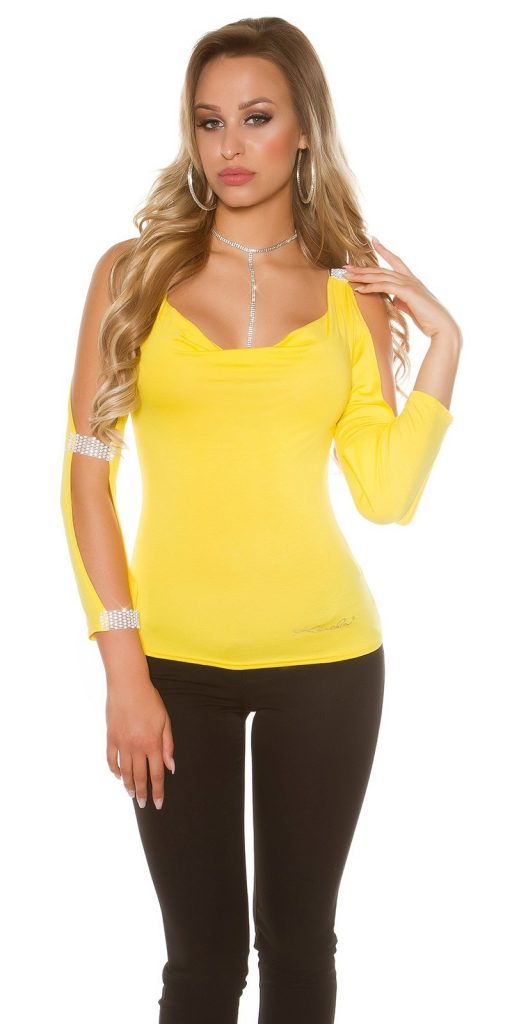 Sexy longsleeve with open sleeves and rhinestones Yellow - Normale top